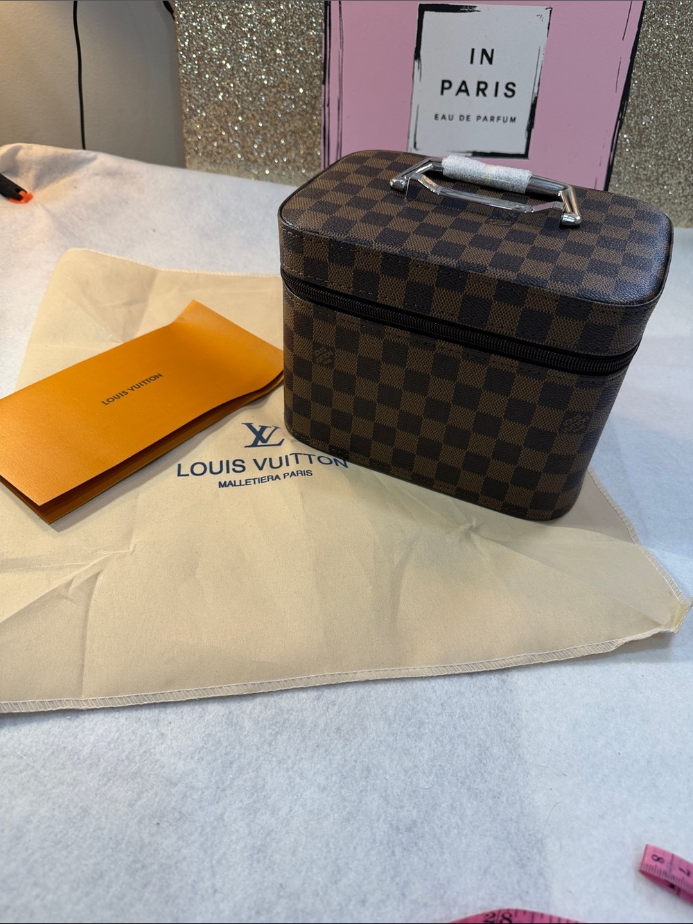 Damier Ebene lv 8x6 Small Train Case in Dark Brown Checkerboard